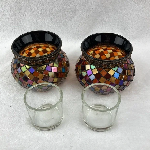 Partylite Mosaic Glass Candle Holders - Brown and Gold Set of 2 - Picture 6 of 16